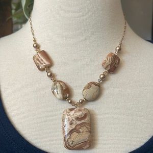 Laguna Agate Healing Jasper stone adjustable necklace with gold beads